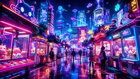 Arcade City Nights Anime Wallpaper 4K Neon Retro Gaming