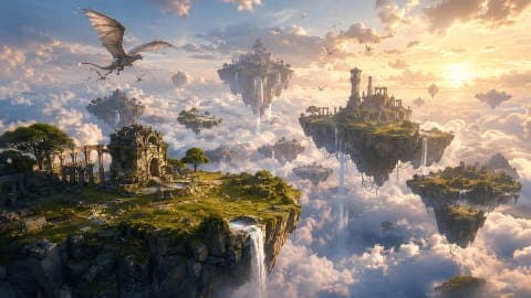 Floating Sky Islands Anime Wallpaper 4K Fantasy Clouds